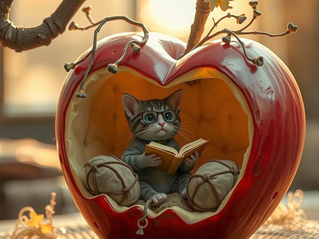 Cozy Cat Sanctuary in a Whimsical Apple World