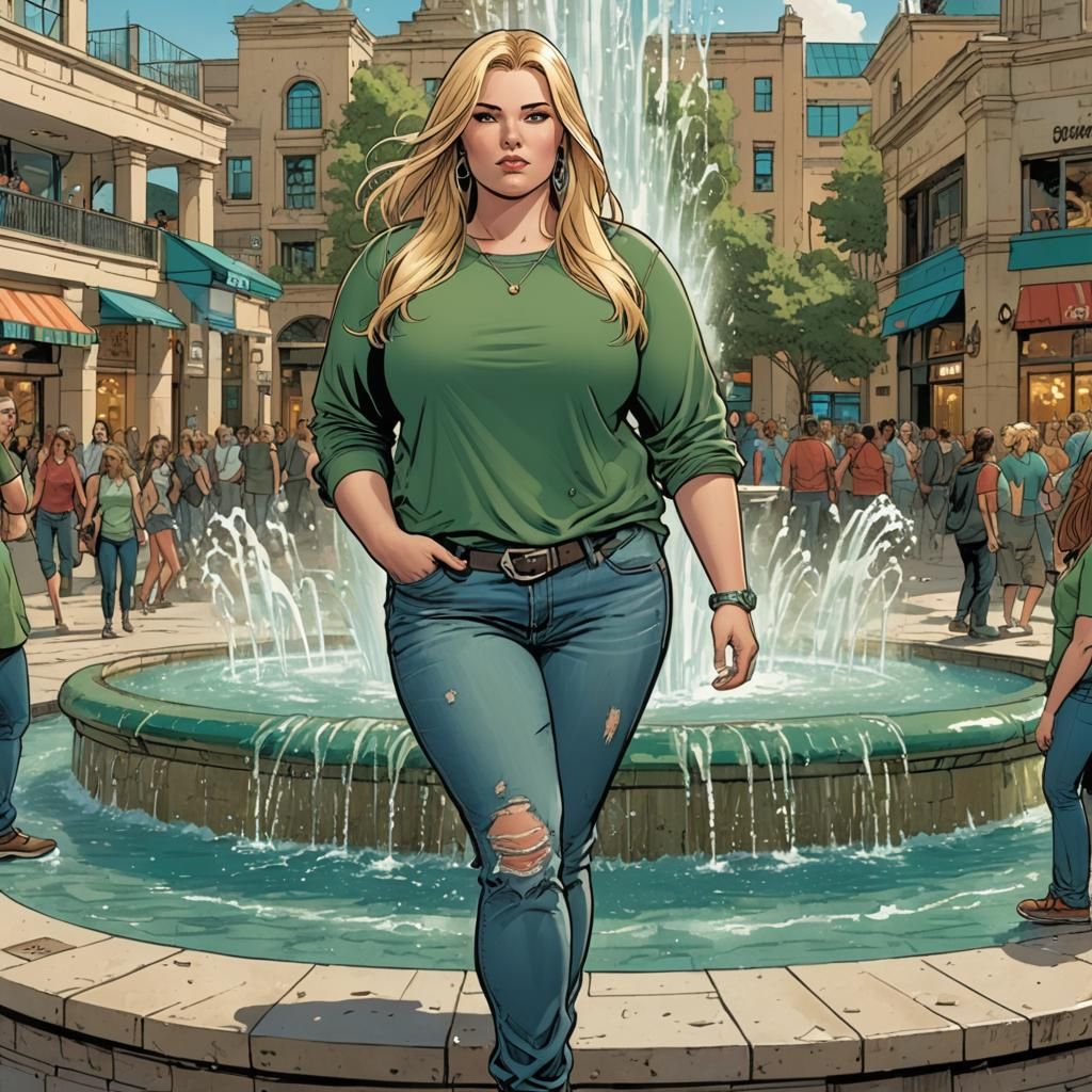 Stylish Woman Posing in Mall as Comic Book Art