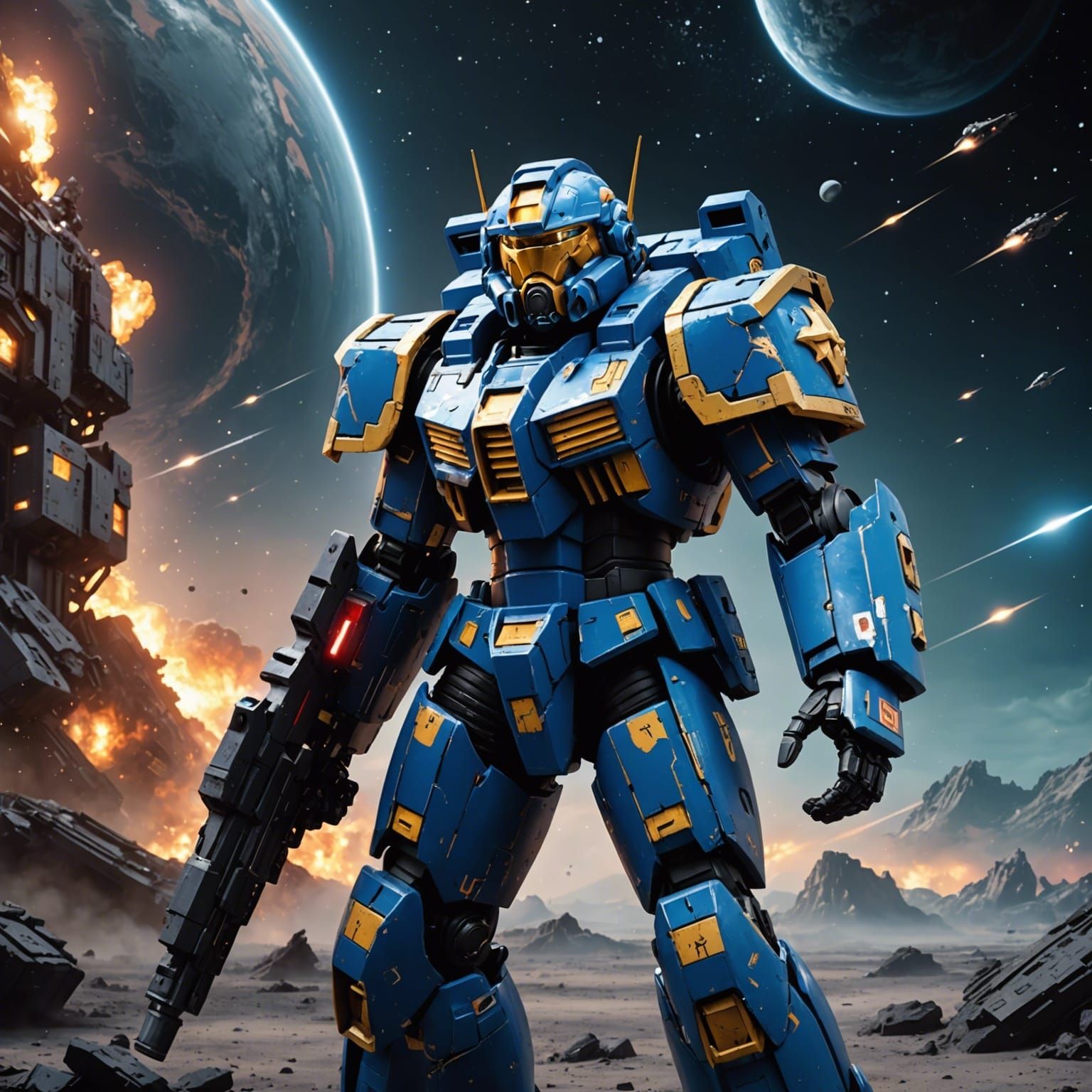 Gundam Inspired Space Marine Drifting in Space