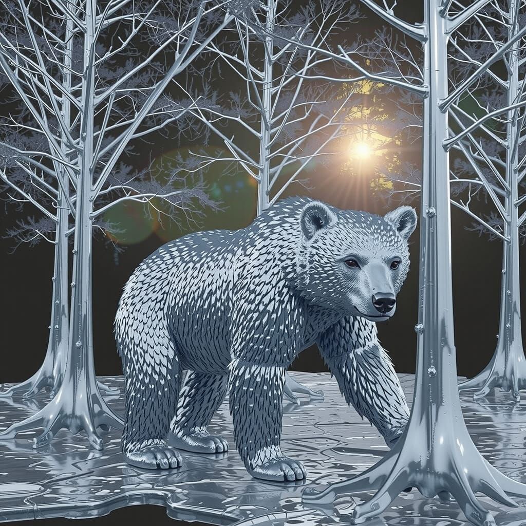 Chrome Forest Sanctuary with Shimmering Chrome Bear