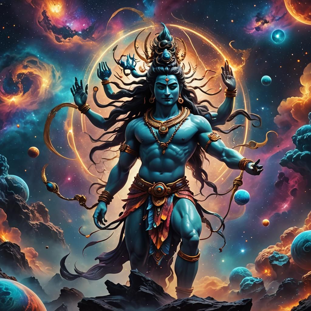 Shiva's Cosmic Dance in a Surreal Nebula
