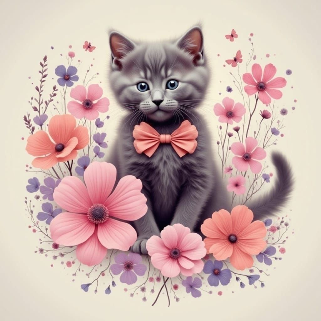 Whimsical Springtime Feline Blooms in Vibrant Technicolor