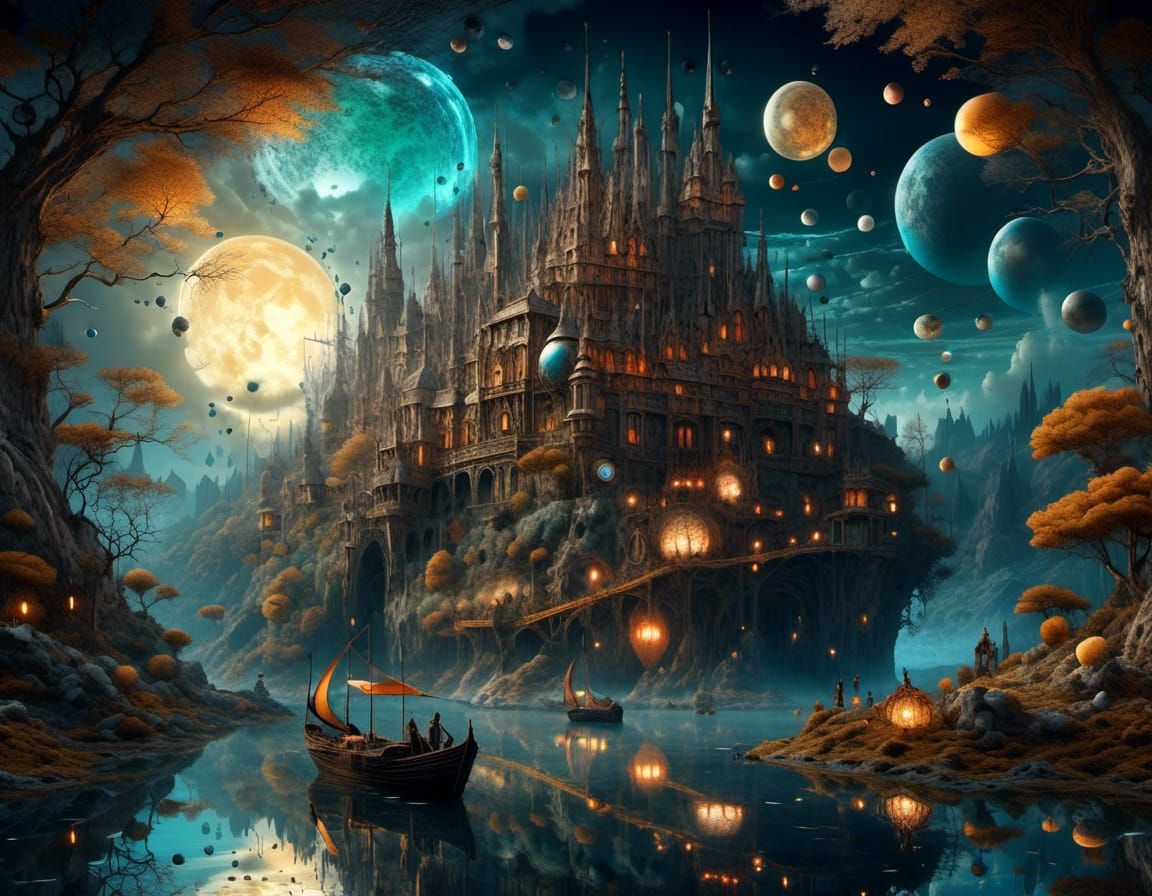Epic Glowing Night Fantasy Landscape in Digital Art