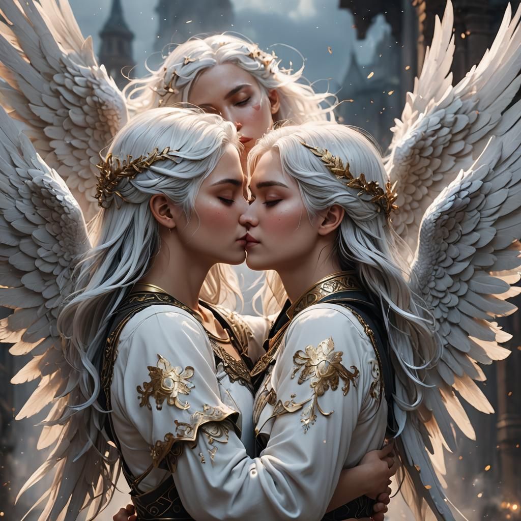 Angelic Kiss: A Detailed Fantasy Painting