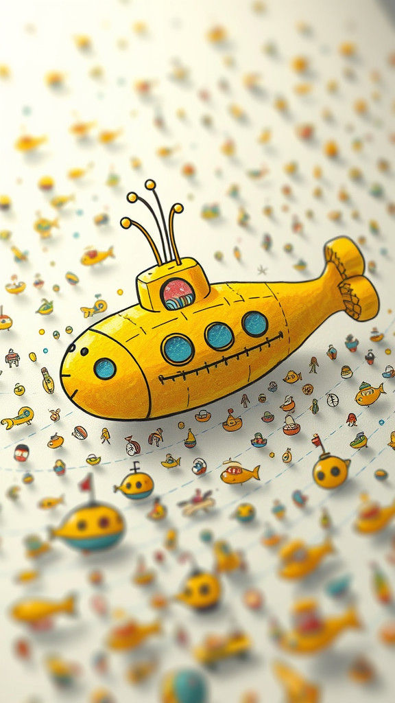Whimsical Yellow Submarine in 3D Anime Style