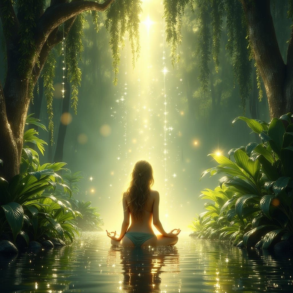 Meditating Figure in Ethereal Sanctuary with Soft Light