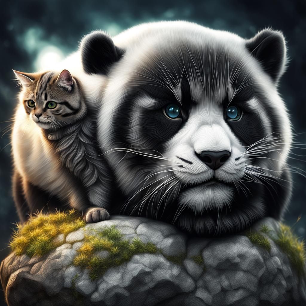 Hyperrealistic Panda Cat in Atmospheric Lighting