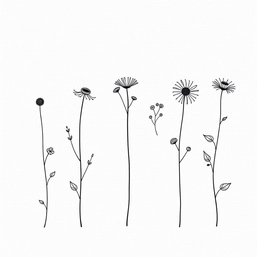 Elegant Wildflower Botanical Illustration in Modern Style