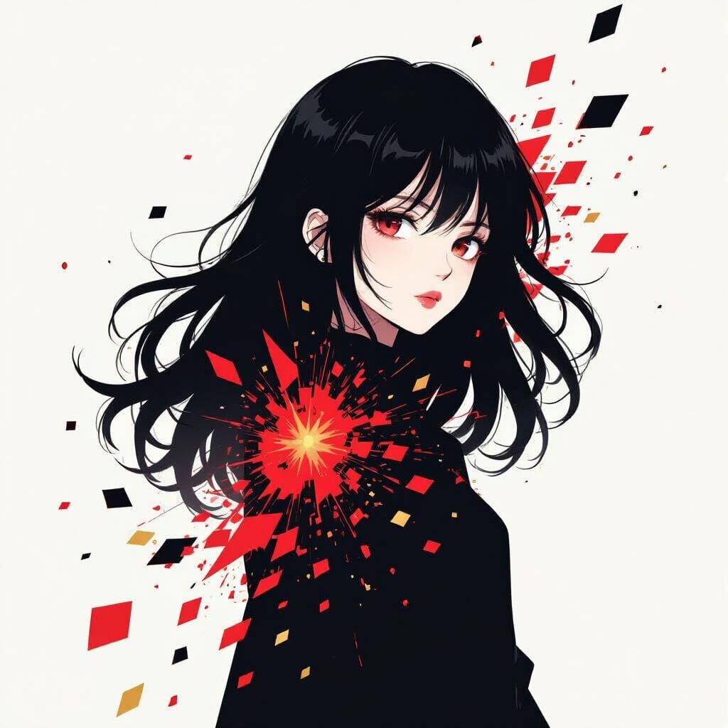 Girl Silhouette Dissolving into Glitch Fragments