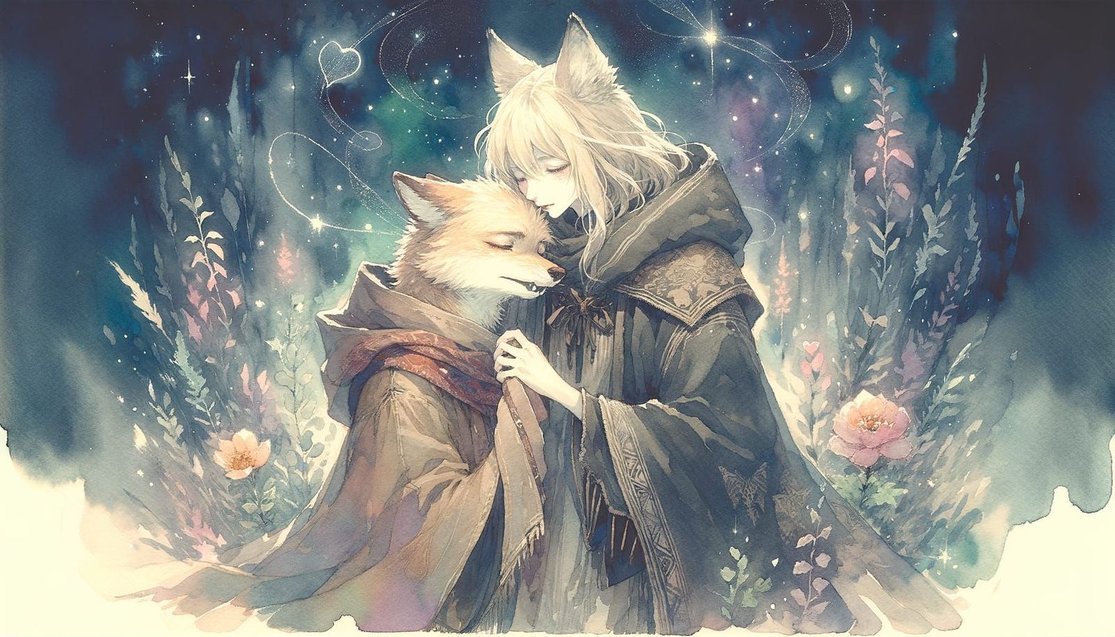 Romantic Anime Manga Cover Art of Lynx and Fox