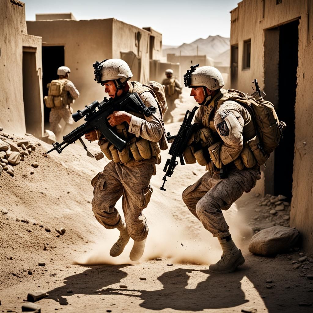 Hyperrealistic Marine Corps Fighting Scene in Afghanistan