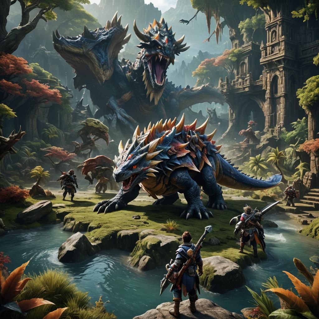 Detailed Monster Hunter Matte Painting in Deep Color