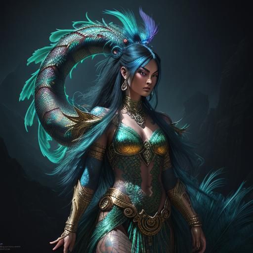 Rainbow Dragon Serpent Woman in Digital Art