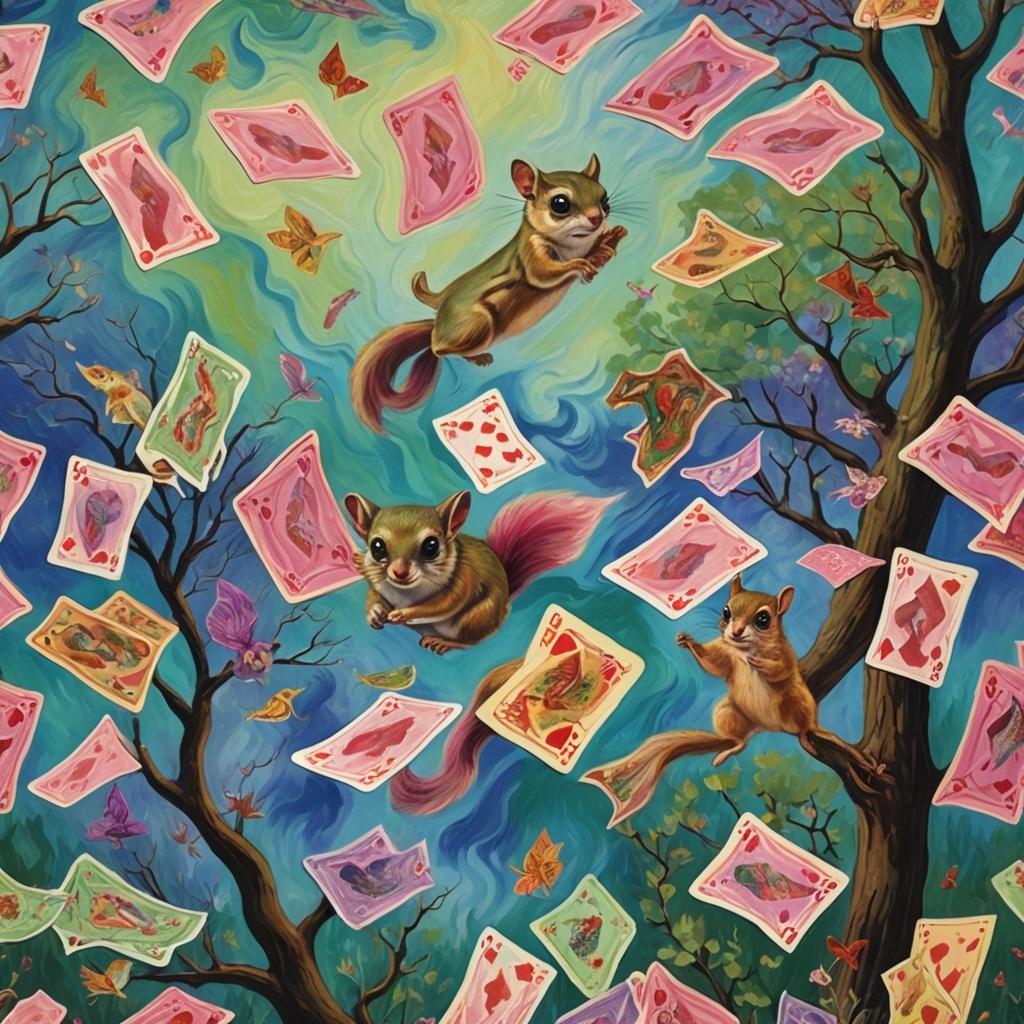 Flying Squirrel Card Game in Surreal Renaissance Style