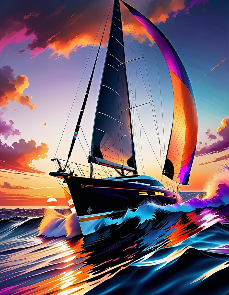 Majestic Yacht at Sunset in Digital Art Style