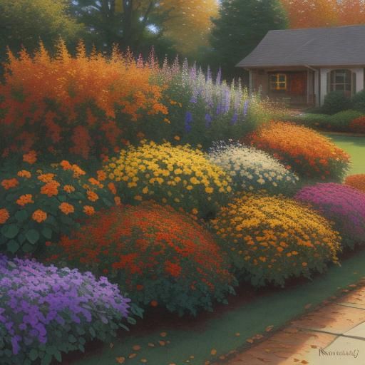 Autumnal Salvia Flowerbed in Warm Painterly Style