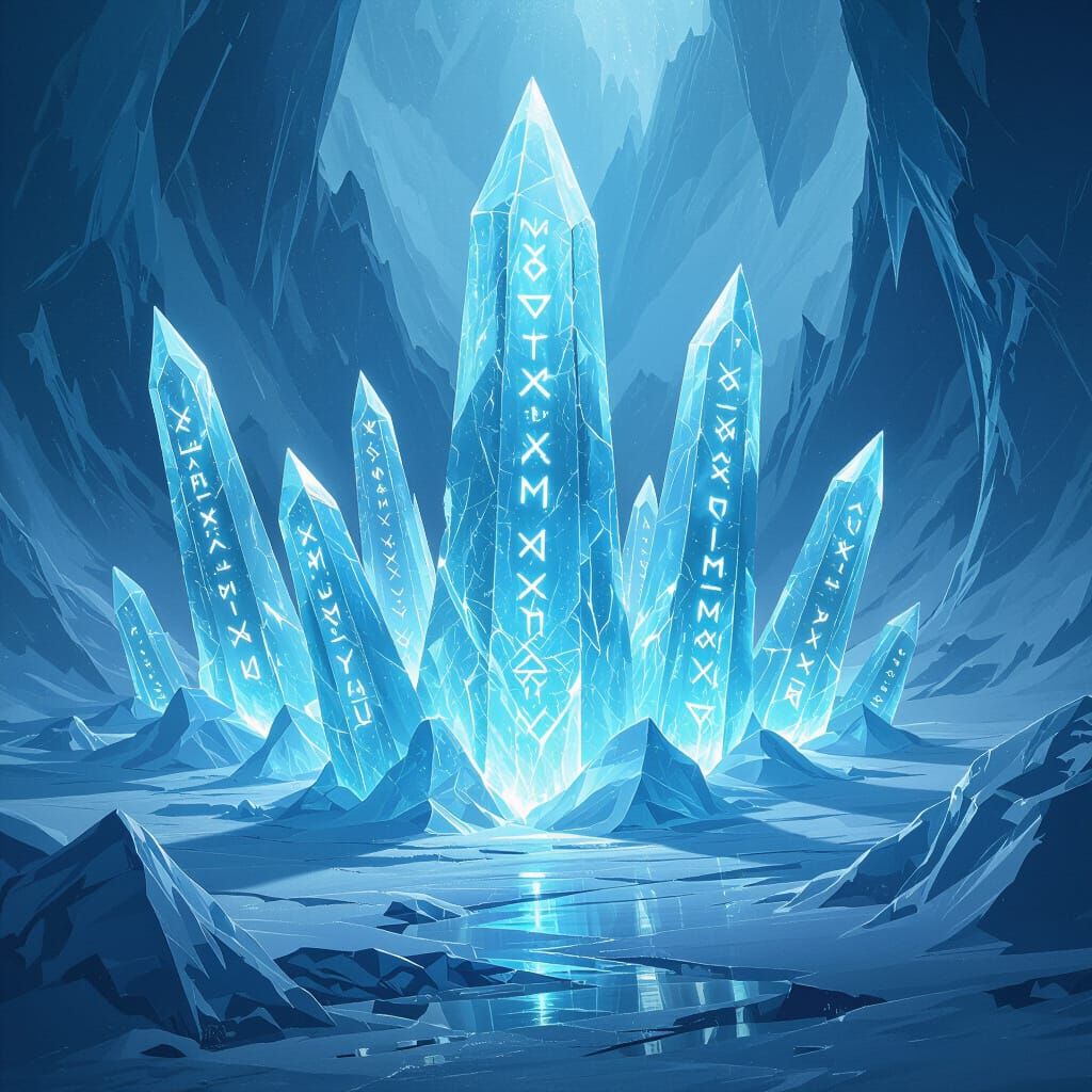 Magical Ice Spikes with Ancient Runes in Fantasy Concept Art...