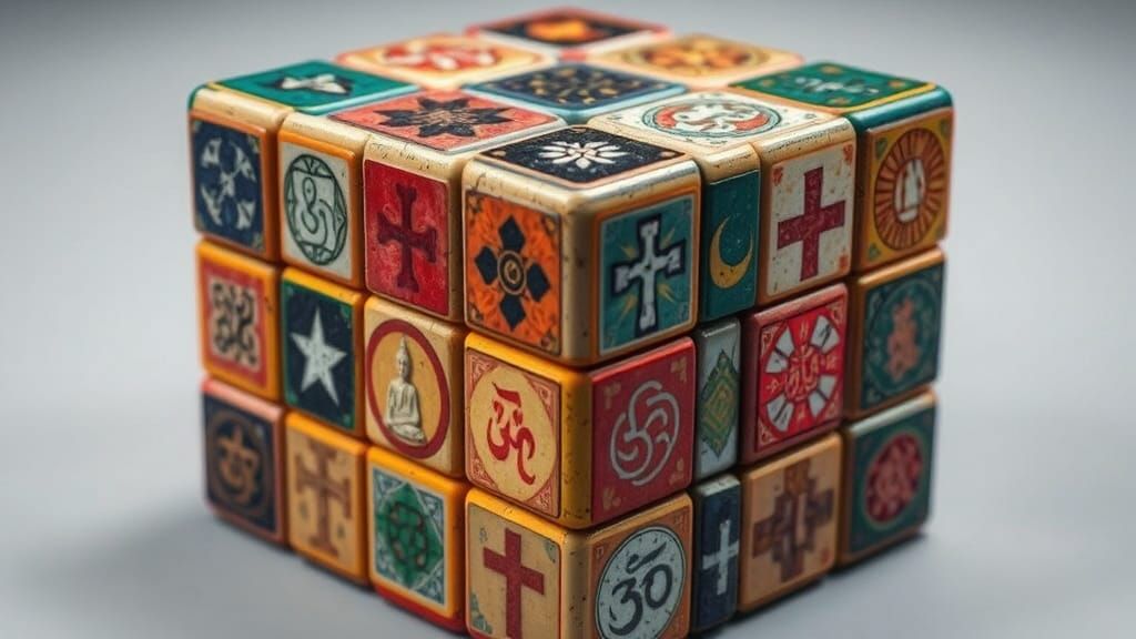 Surreal Rubik's Cube with Global Religious Symbols