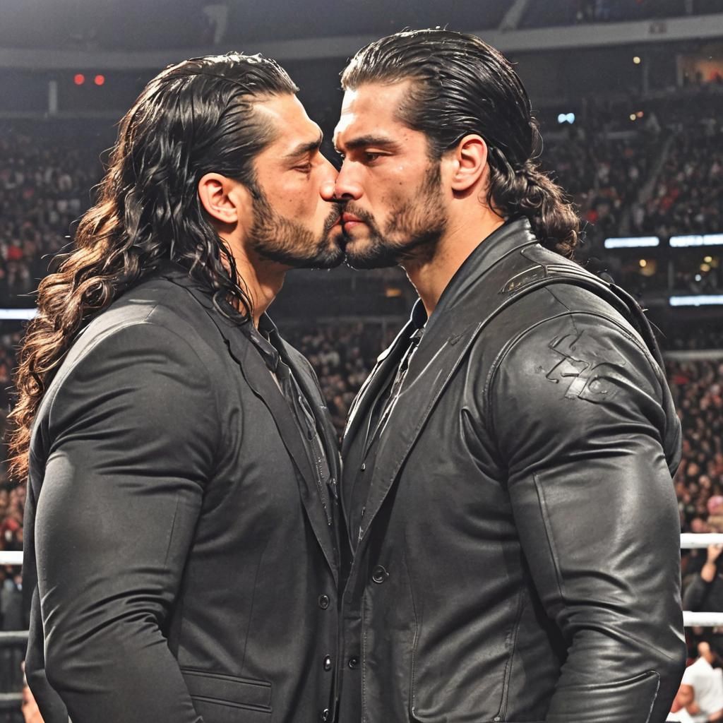 Roman Reigns and Henry Cavill Simulated Kiss