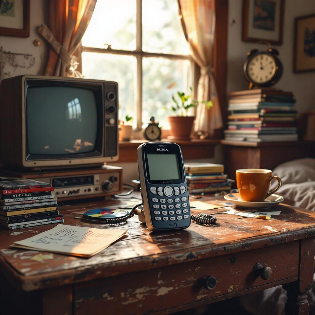 Nostalgic 2000s Bedroom with Nokia Phone