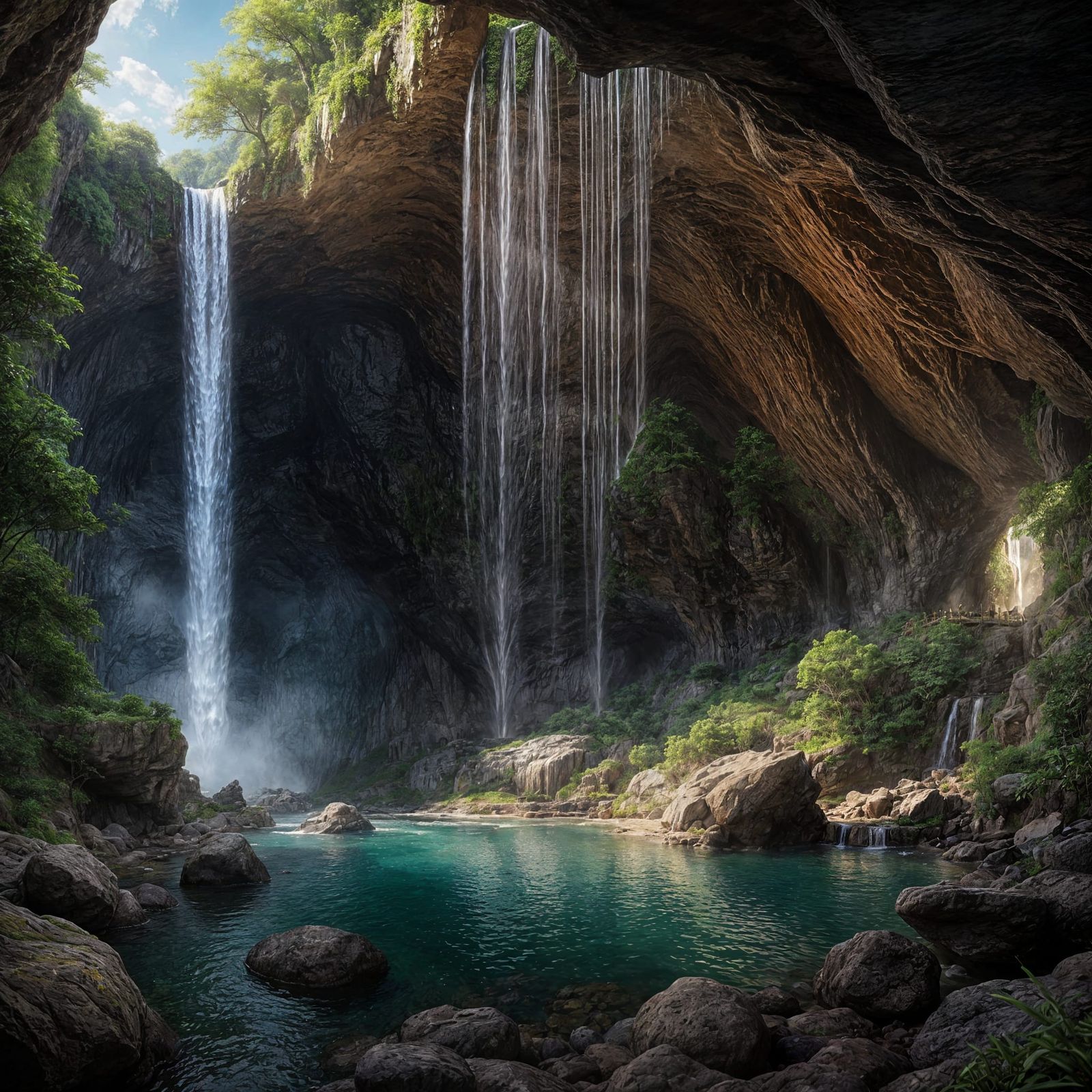 Photorealistic Fantasy Cavern with Waterfall