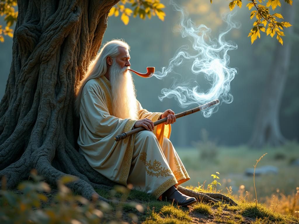Gandalf the White Wizard Smoking a Pipe