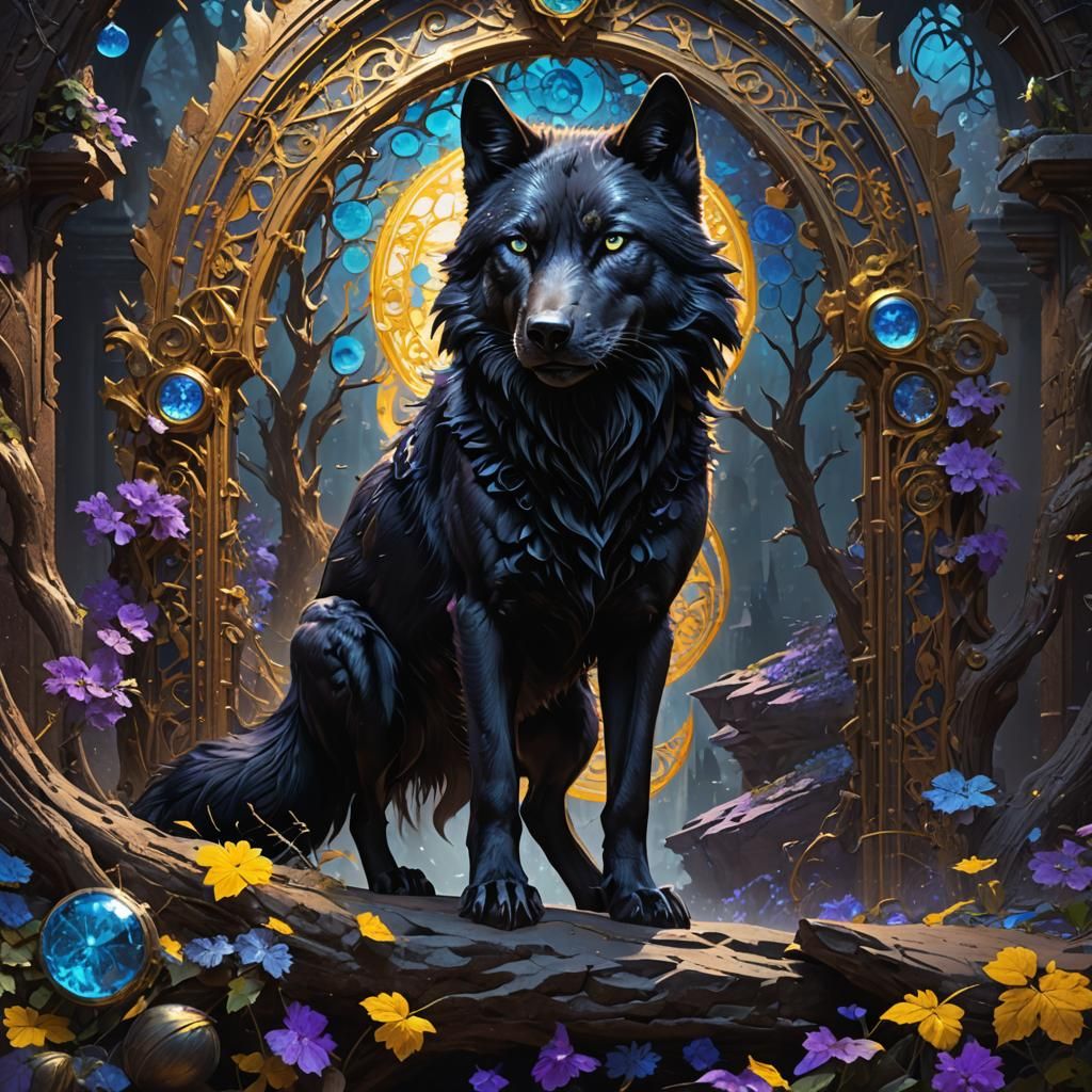 Hyperdetailed Black Wolf with Blue Eyes
