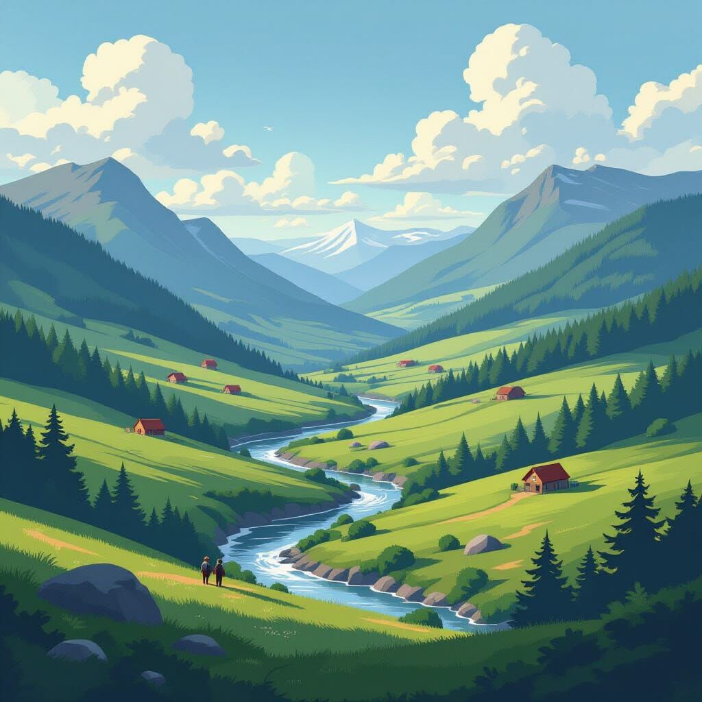 Pacific Northwest Landscape in Whimsical Style