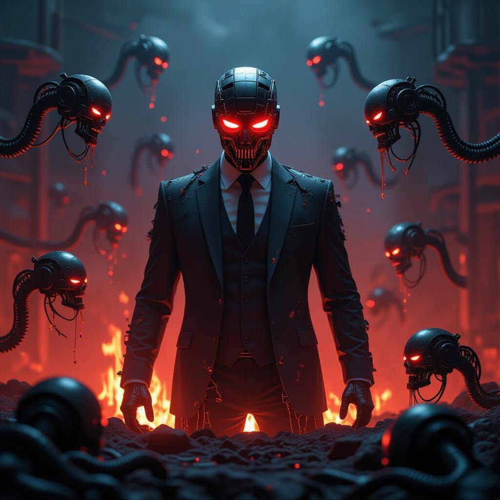 Molten AI Figure in Blazing Furnace