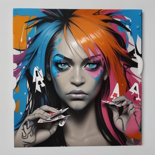 Colorful Graffiti Poker Face Card Art
