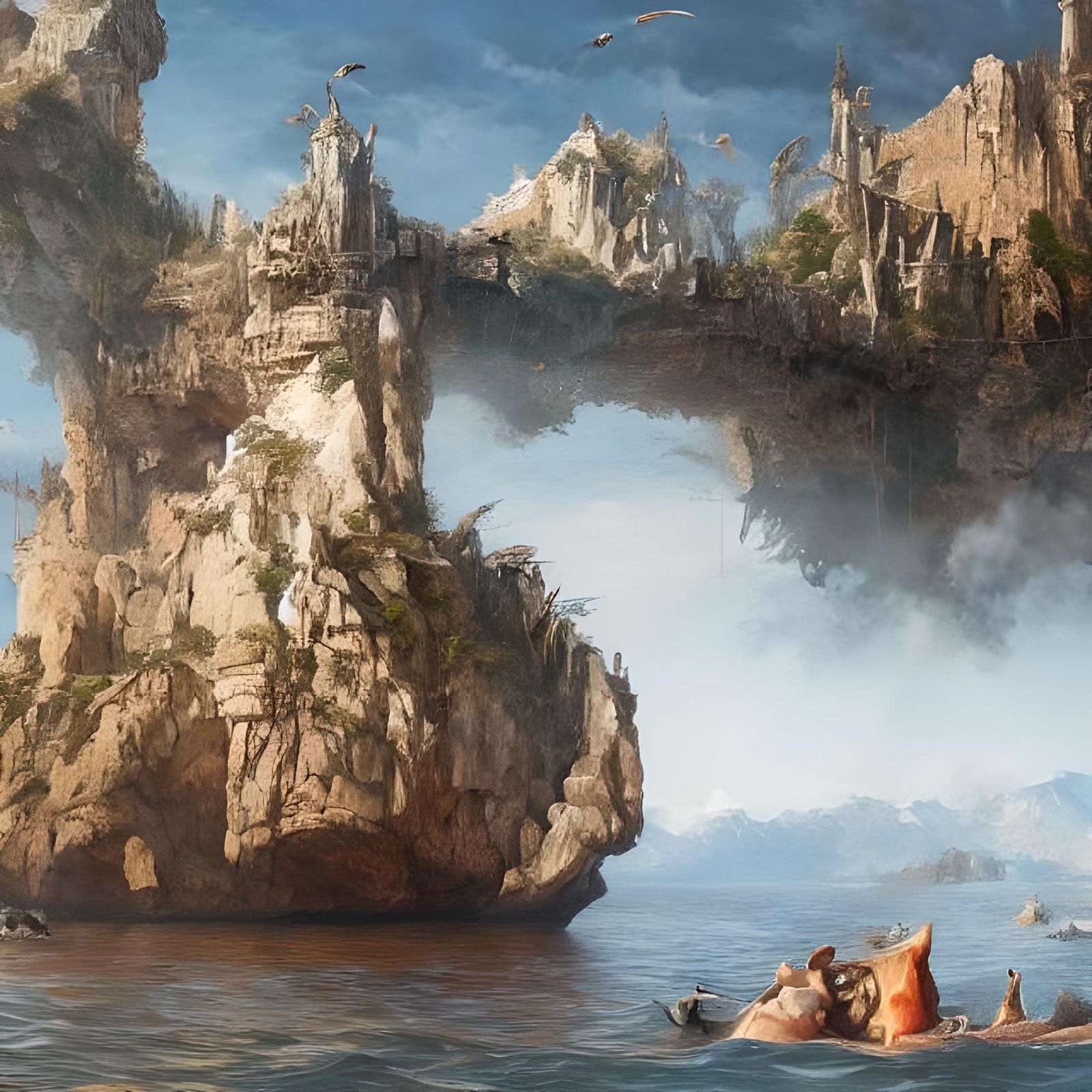 Ethereal Cityscape with Bizarre Creatures and Intricate Deta...