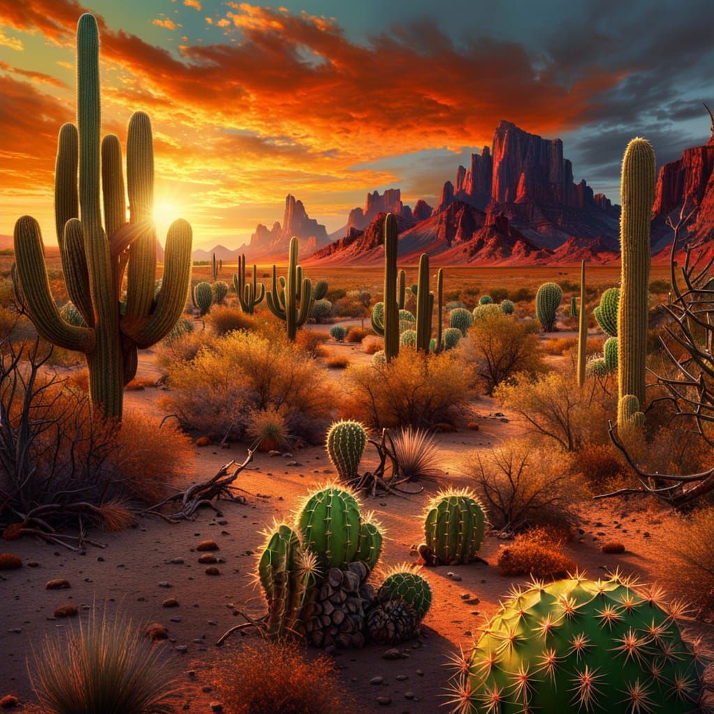 Vibrant Desert Sunset Landscape in Photorealistic Style