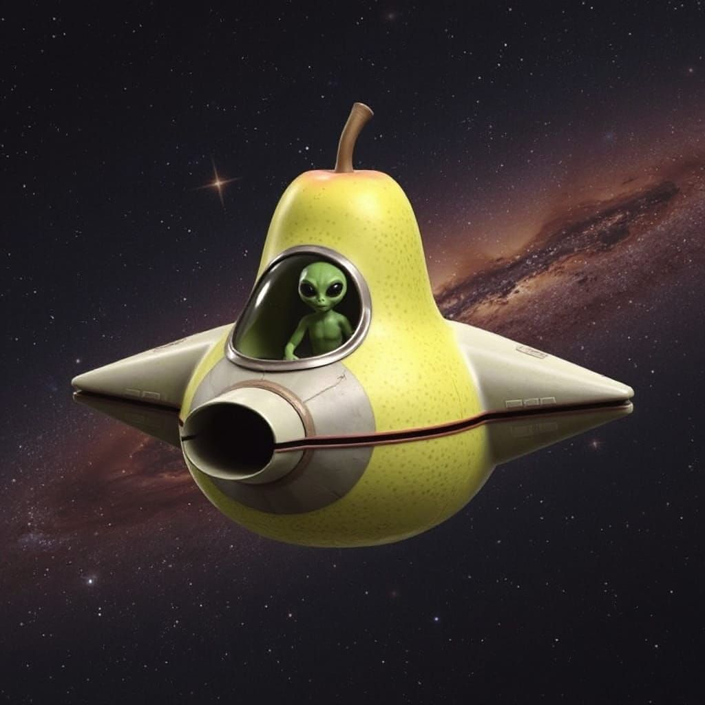 Pear-Shaped Alien Spaceship Among the Stars