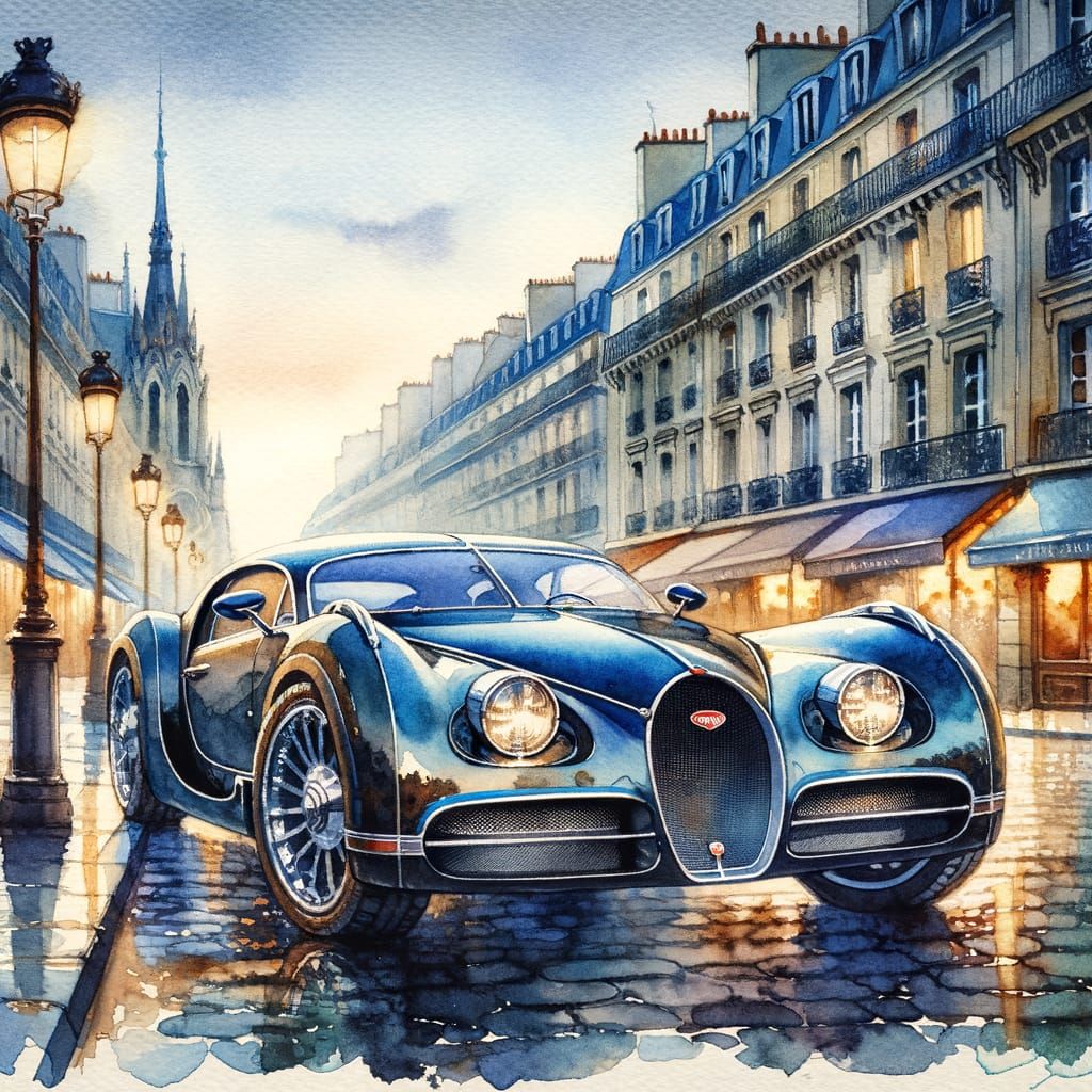 A Bugatti Bolide parked on a Parisian street