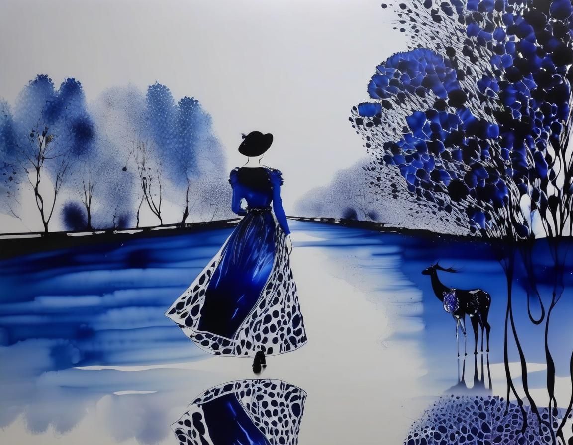 Woman Walking by River: Masterpiece