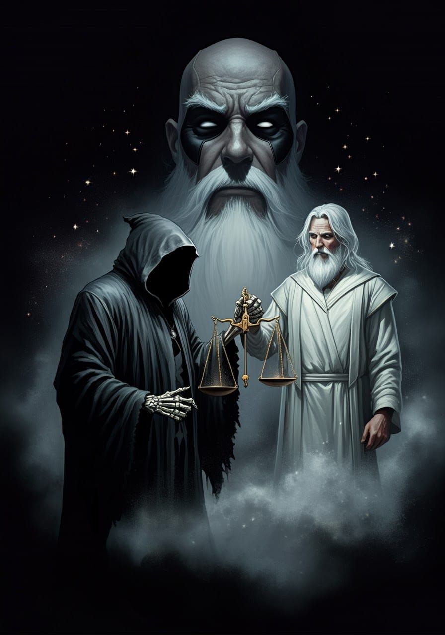 Father-time, Death,  and Tipper of scales