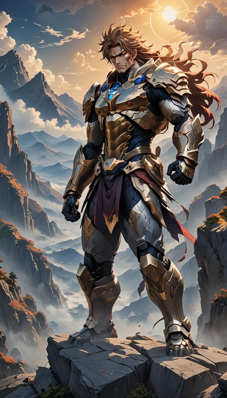 Titan on Mountain Peak in 3D Anime Style