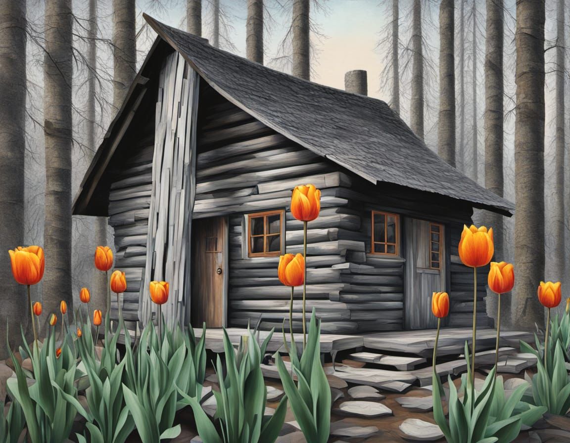 Abstract Surrealism Painting of Totem Pole in Norway