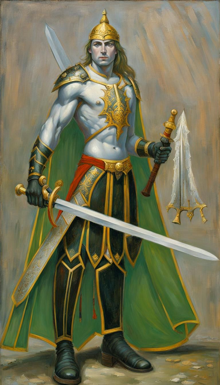 Armored Warrior with Sword, in Oil Painting Style