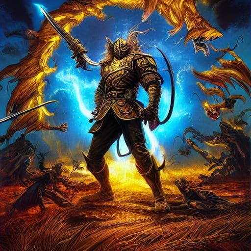 Warrior Before Glowing Portal in Comic Book Style