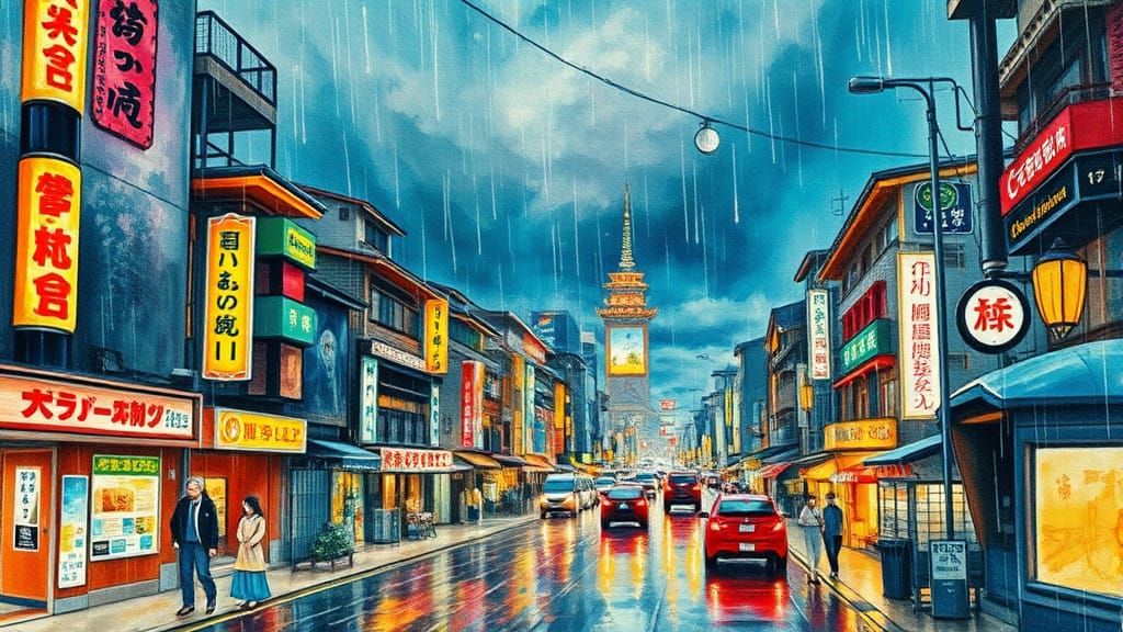 Dynamic Watercolor Cityscape at Night in Post-Impressionist....