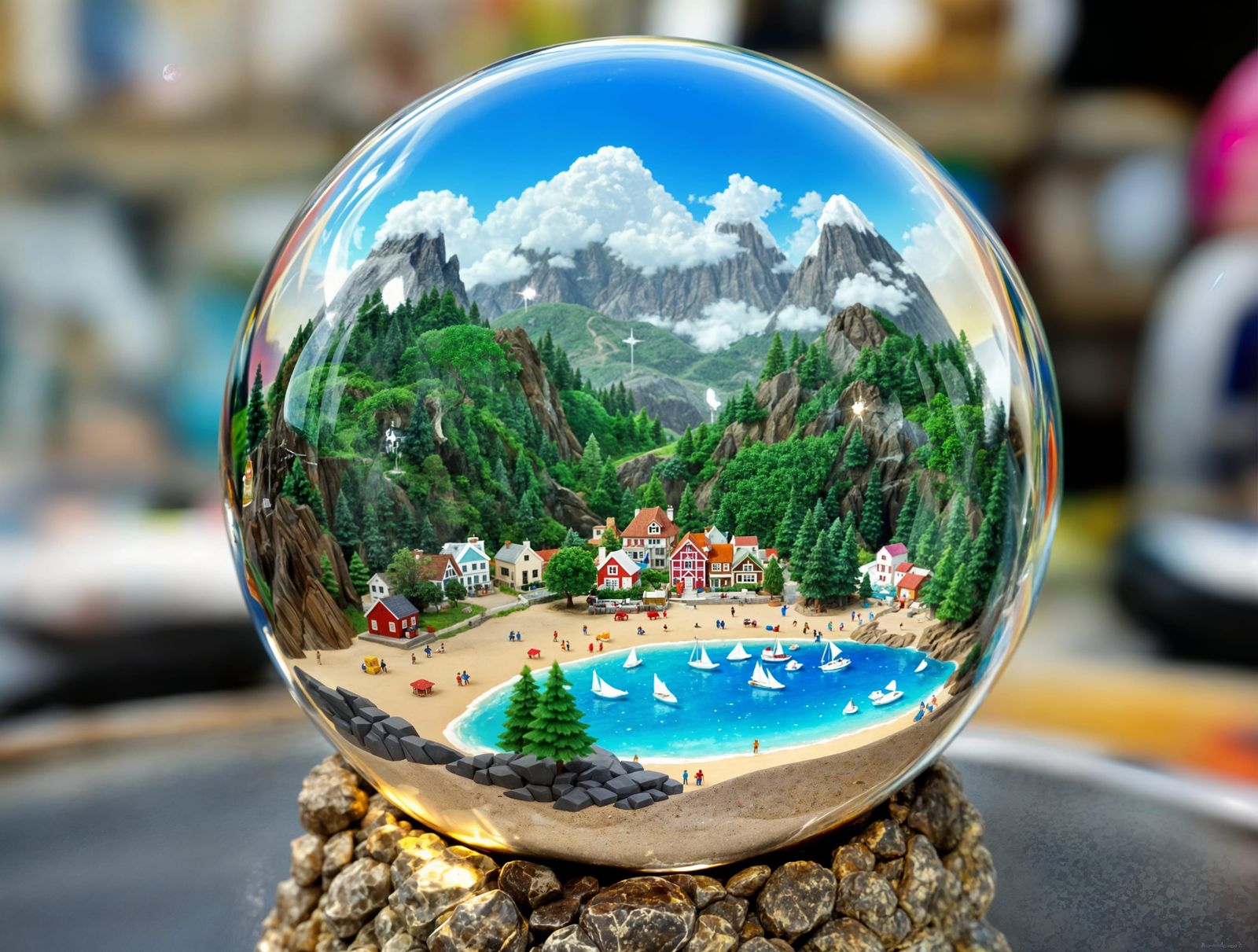Miniature World Inside a Vibrant Glass Globe