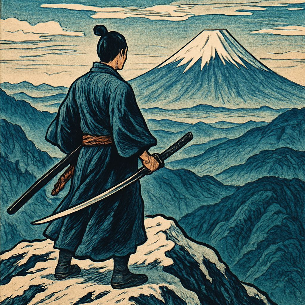 Samurai on Snowy Mountain in Japanese Art