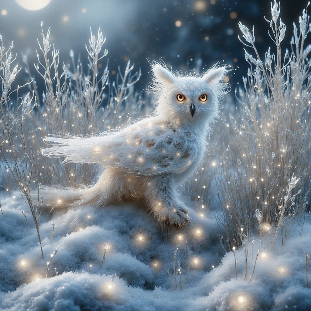 White Owl in Winter Wonderland: Pixar-Inspired 3D Art
