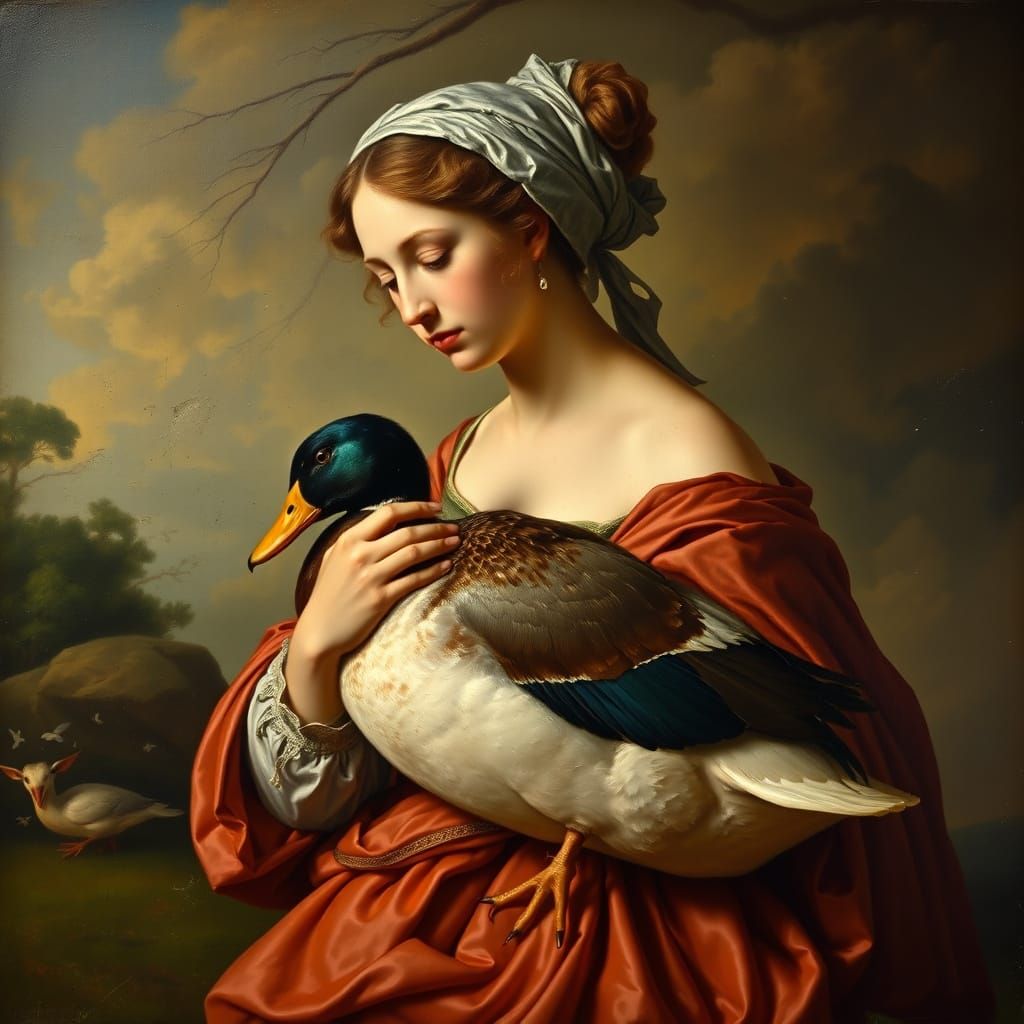 Baroque Painting of Woman Holding Duck