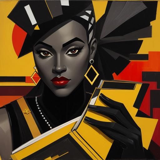 Cubist Harlem Renaissance Portrait in Mixed Media