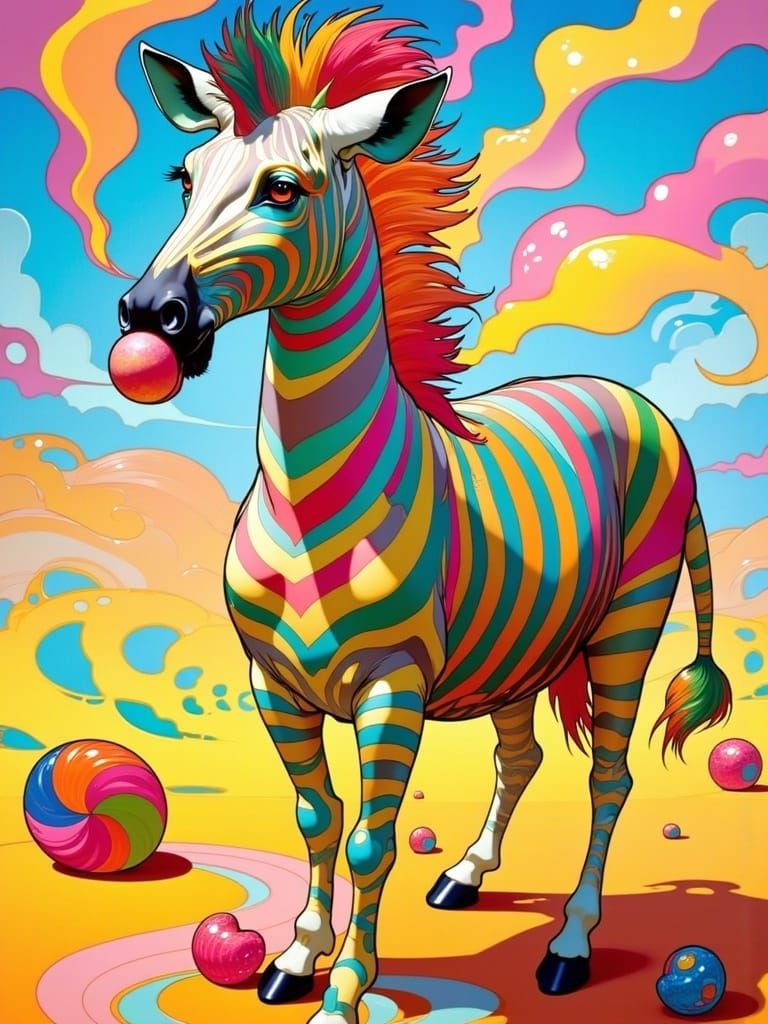 Vibrant Retro Zebra Ad for Fruit Stripes Bubblegum