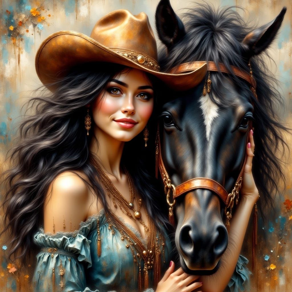Woman with Horse Head in Impressionist Style