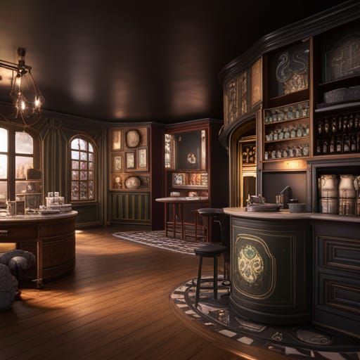 Fantastical Cafe Store Concept Art in Deep Color
