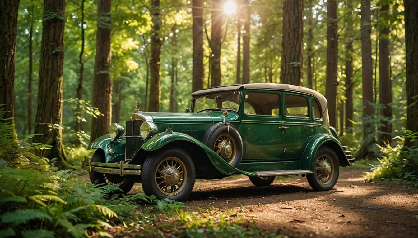 Antique Elven Car in Lush Green Forest